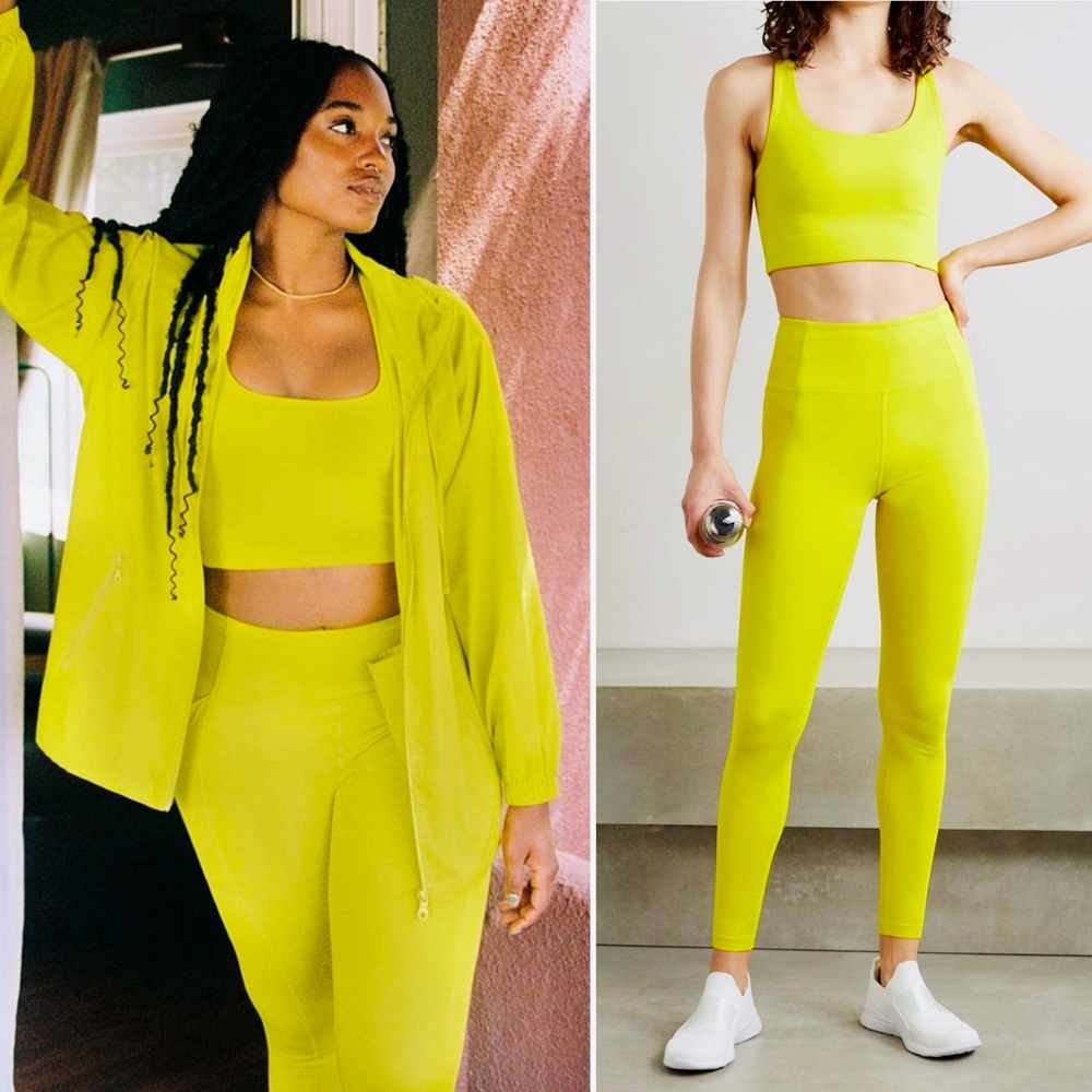 Girlfriend Collective Set: Rare Chartreuse Paloma Bra & High‑Rise Leggings M